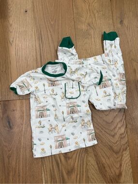 Nola Tawk Cafe Du Monde Beignet Dog Kids White Pajama Set with Green Trim